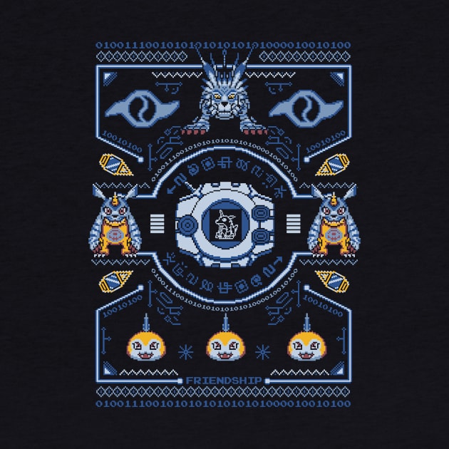 Gabumon Digimon Sweater - Garurumon Crest of Friendship - Pixel art by Typhoonic